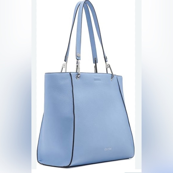 Calvin Klein Vegan Pebbled Leather Reyna North/South Tote. Periwinkle blue. - Picture 1 of 9